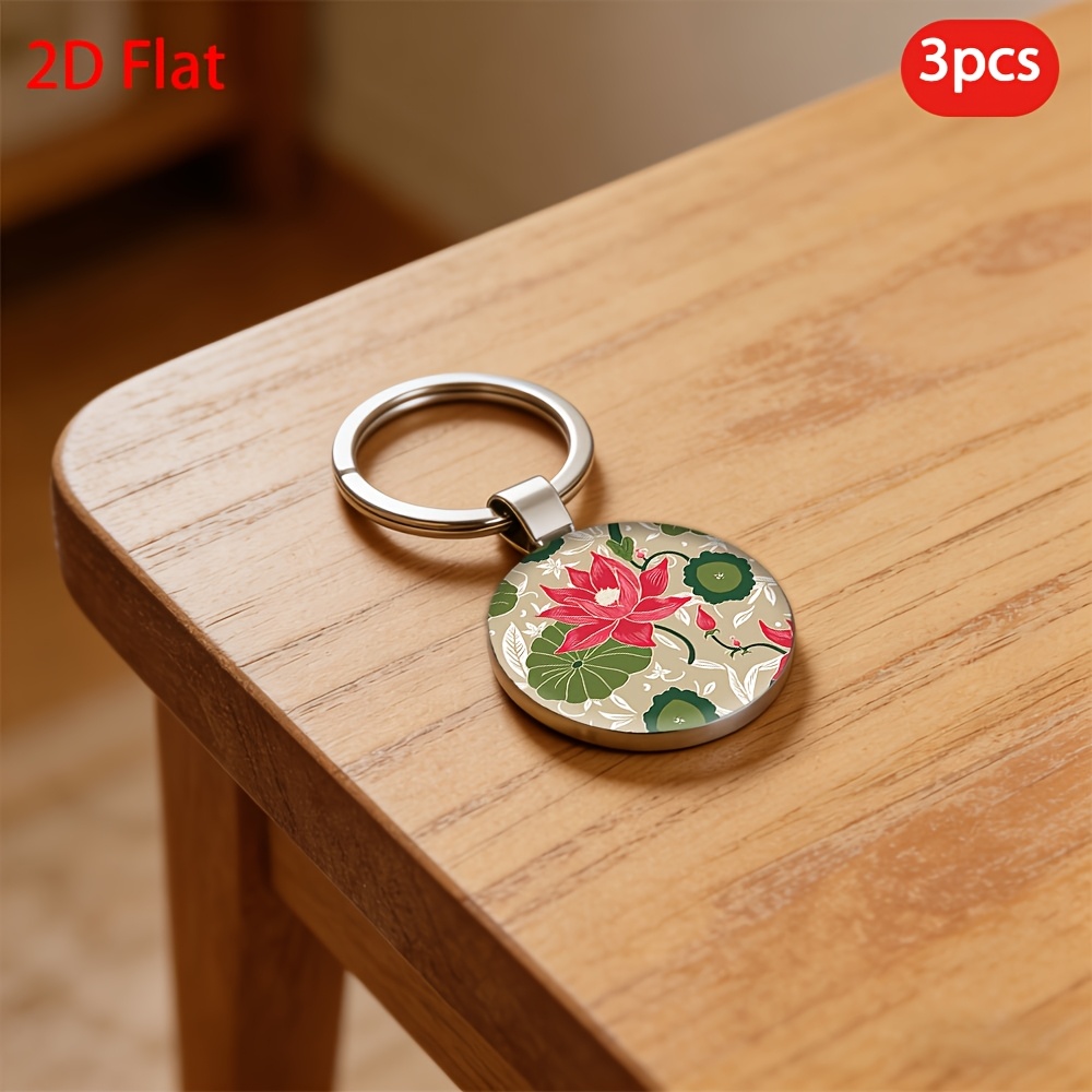 Couple Gift Keychain Set with Lotus Pattern, 3pcs