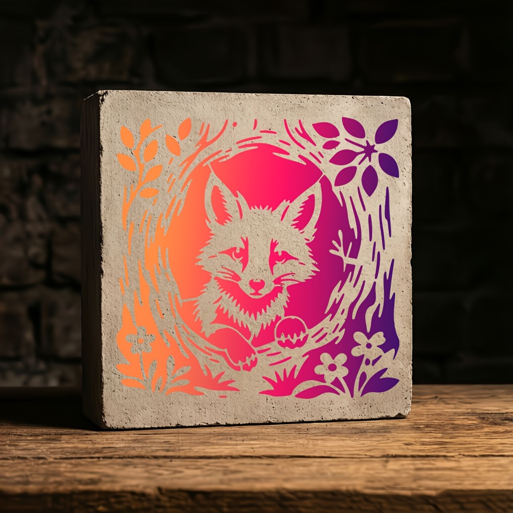 Square Hollow Painting Template with Cute Fox Head Design
