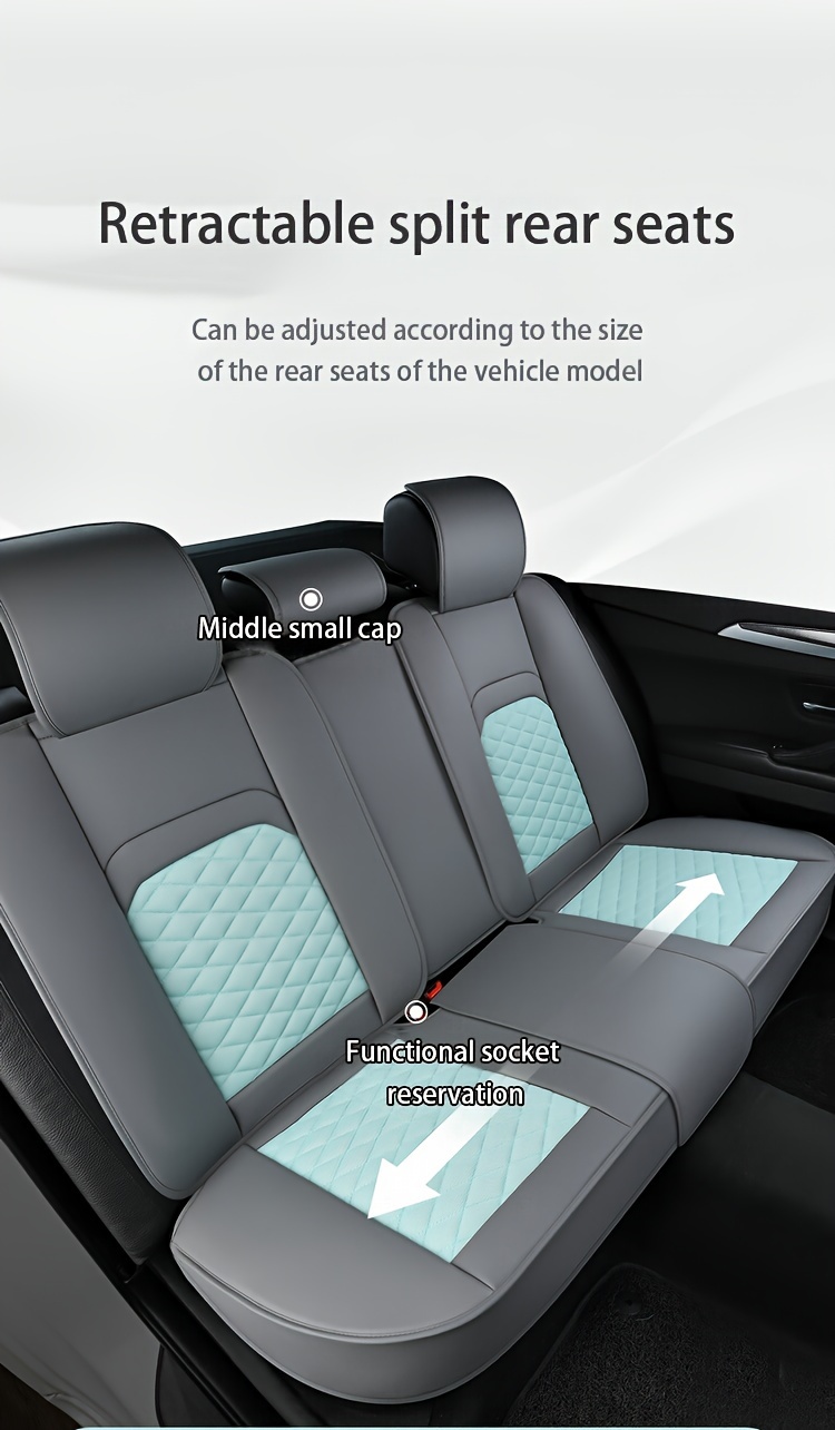 for beige gray quilted car seat cover cartoon design full coverage leather mesh fabric 1 seat five seat option stylish comfortable car seat protector quilted design luxury fee Product details 11