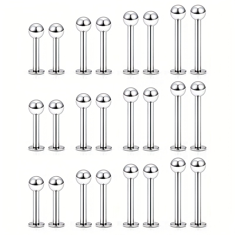E-shop 24-teiliges Labret Barbell Set – Lippenring, Helix Ohrring, Tragus Knorpelstecker – Chirurgischer 304 Edelstahl Piercing Schmuck für Frauen