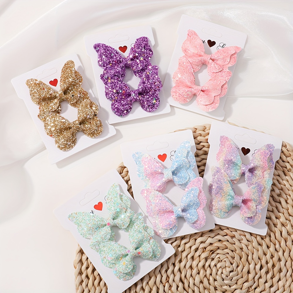 2pcs Butterfly Glitter Hair Clip Girls Ponytail Clip Festival Prom Girls Hair Accessories