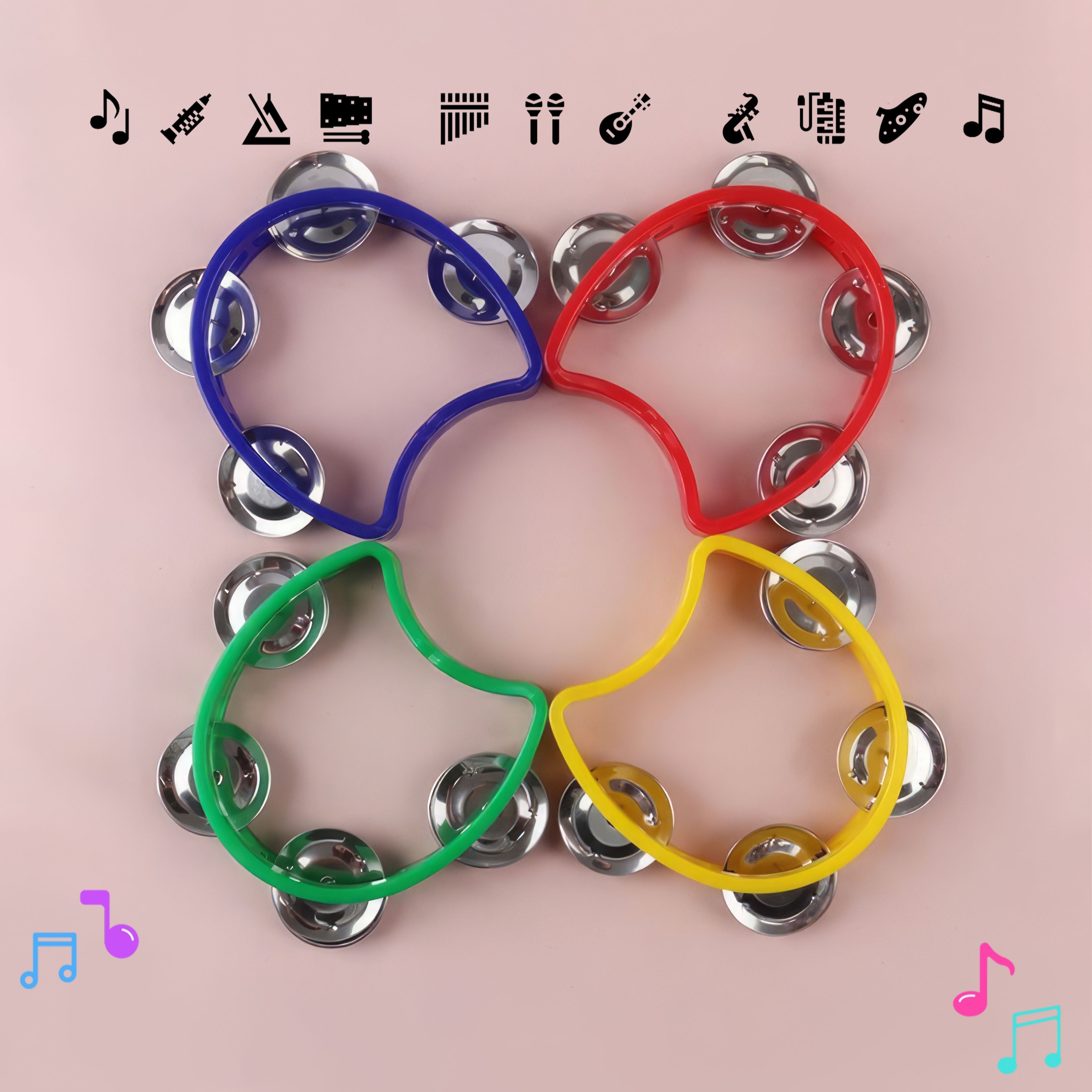 Grasp Training Musical Instrument Educational Toy 4-Bell Hand-Ring Bell Dance Performance Hand-Ring Bell Music Perception Educational Toy New Hand Drum Metal Bell Percussion Instrument Entertainment Instrument Plastic Single Layer Flower Drum Circle