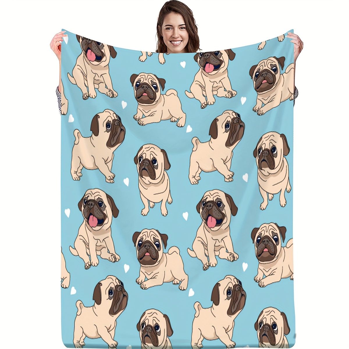 

1pc Cute Pug Dog Gift Blanket For Dog Fans Soft Blanket Flannel Blanket Warm And Comfortable Throw Blanket, Skin-friendly Sofa Bed Blanket