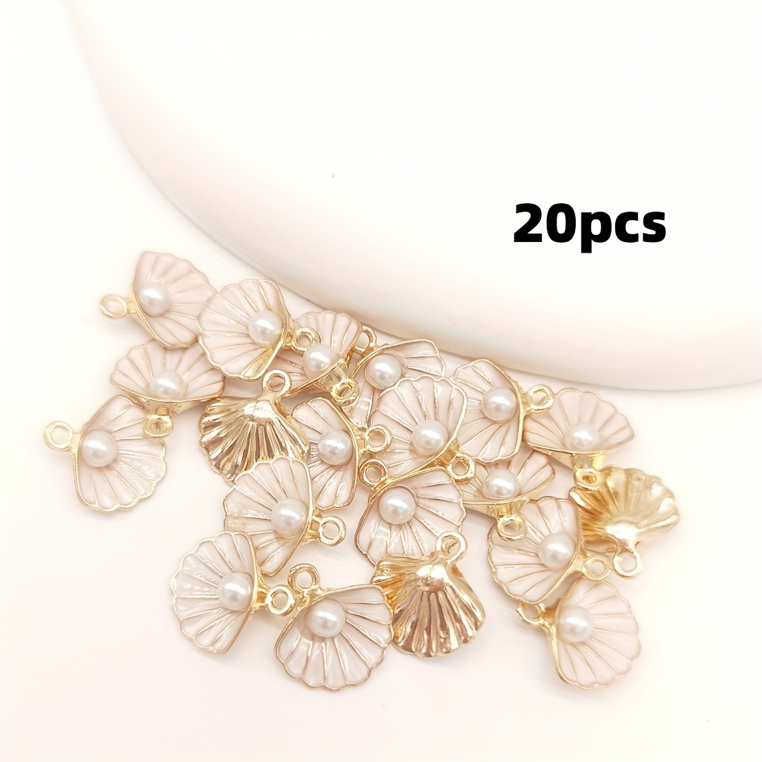 Image of 20/30pcs Shell Alloy Jewelry, Golden Alloy Pendant For Jewelry Making - Perfect For Handmade Necklaces And Bracelets, Featuring Elegant Pearl Details For Of Jewelry Making