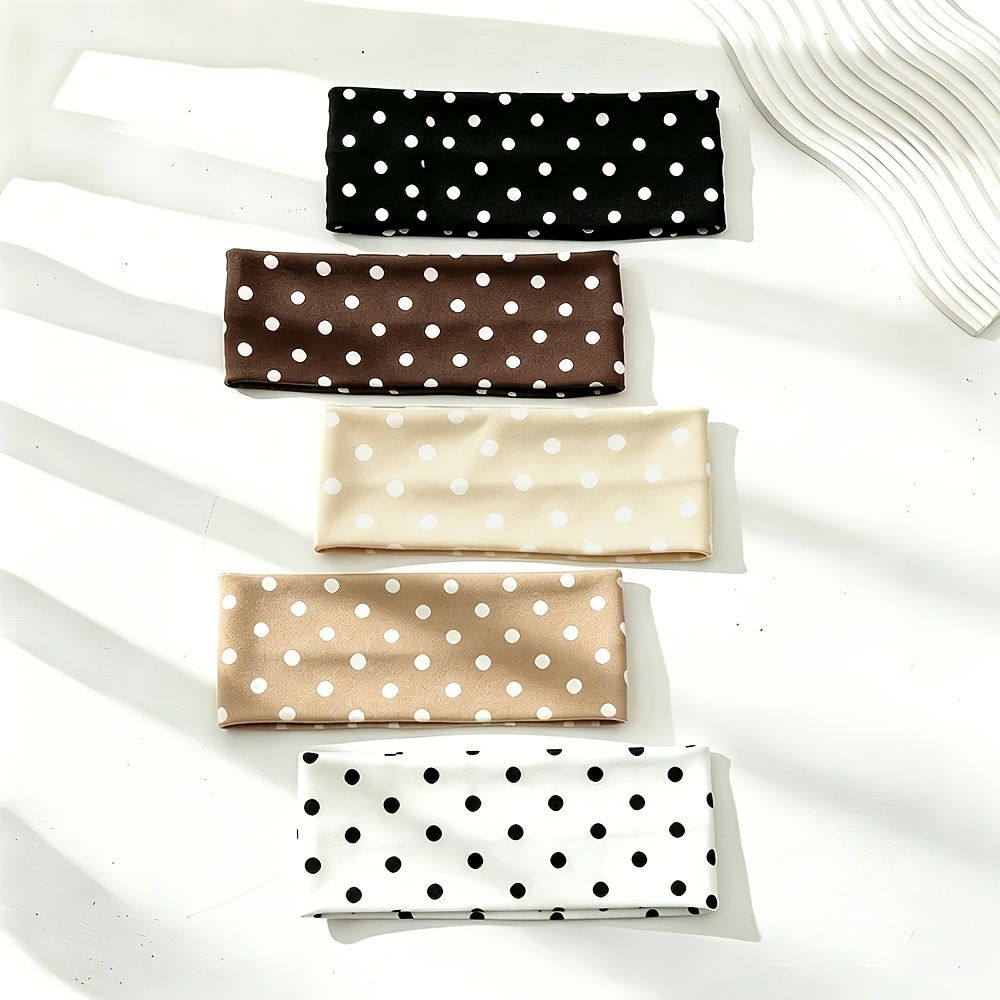 TEMU 5pcs Women's Non-slip Sweat-absorbent Yoga Headbands - Retro Polka Dot Headbands Suitable For Fitness, Outdoor Running, Makeup & Face Washing,