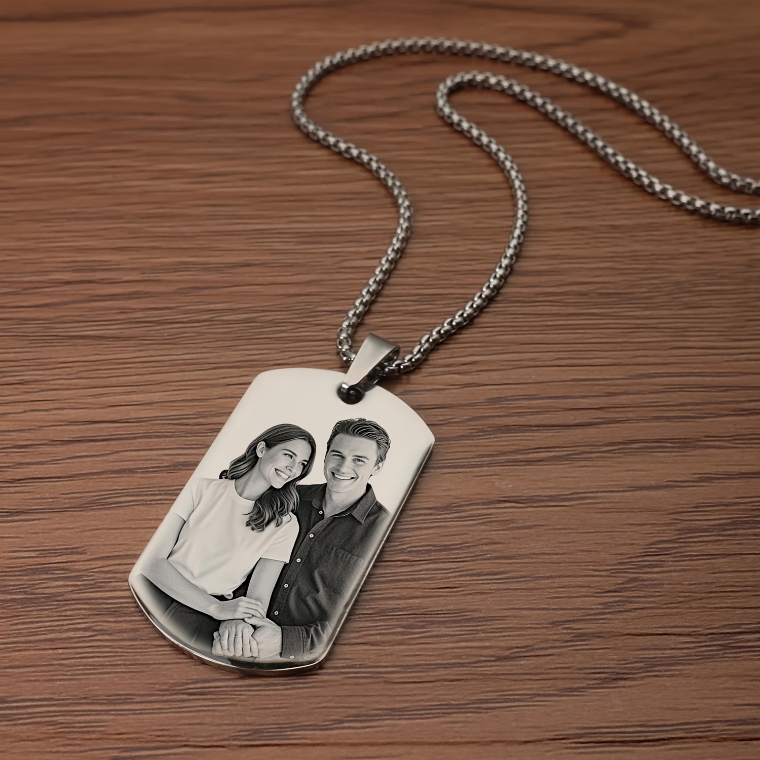 TEMU 1pc Custom Personalized Photo Engraved Dog Tag Necklace, With A Backside That Customized With Your Self- Text Or . 304 Stainless Steel Pendant