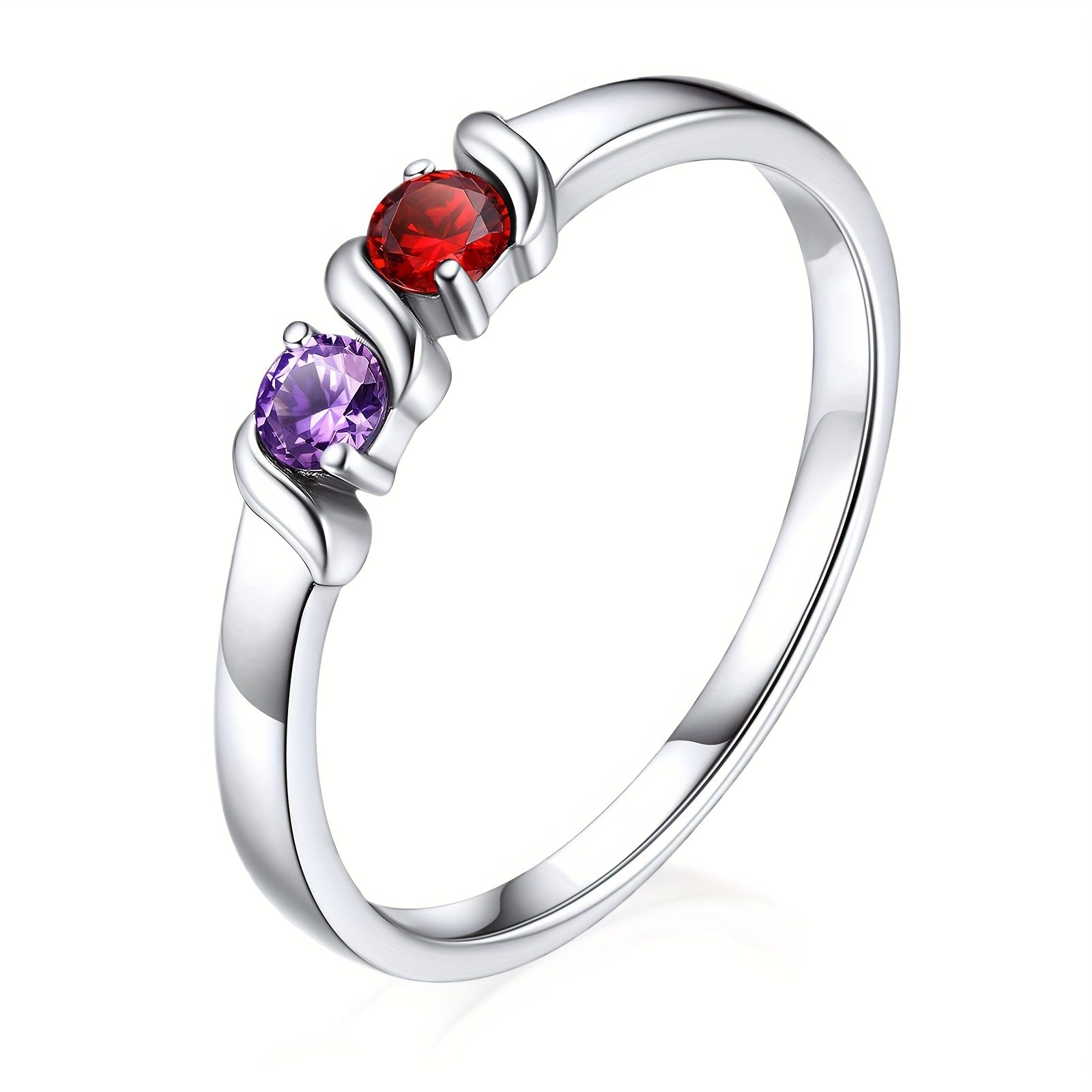 TEMU 1pc Customized Minimalist Ring For Men And Women, Customizable With Birthstone, Engraved With Personalized Name, Silver Plated Copper With Cubic