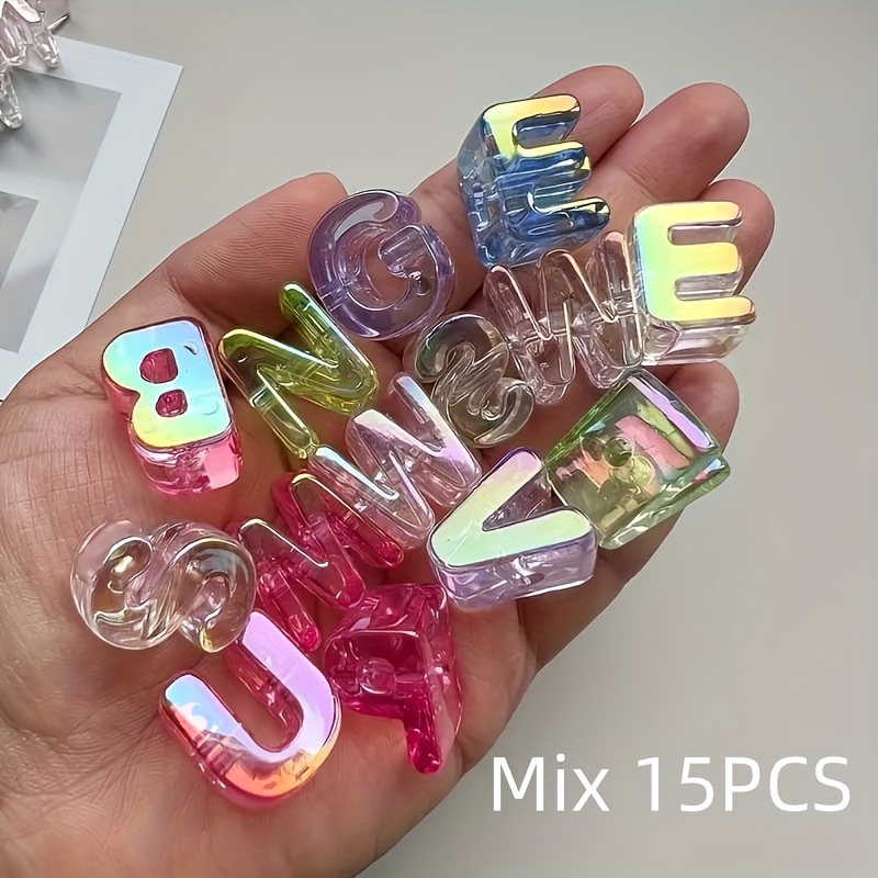 TEMU 15pcs Acrylic Transparent 26-letter Alphabet Beads Upgraded Creative Name Pendant Set, Diy Craft Kit For Making Bracelets, Necklaces, Keychains,