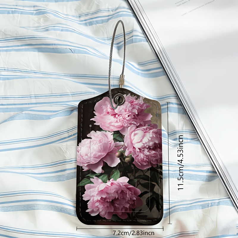 TEMU Pink Peony Bouquet Luggage Tags Suitable For Handbags, Suitcases & Airplane Id Holders - Privacy Cover With Id Card Holder, , Decorative For