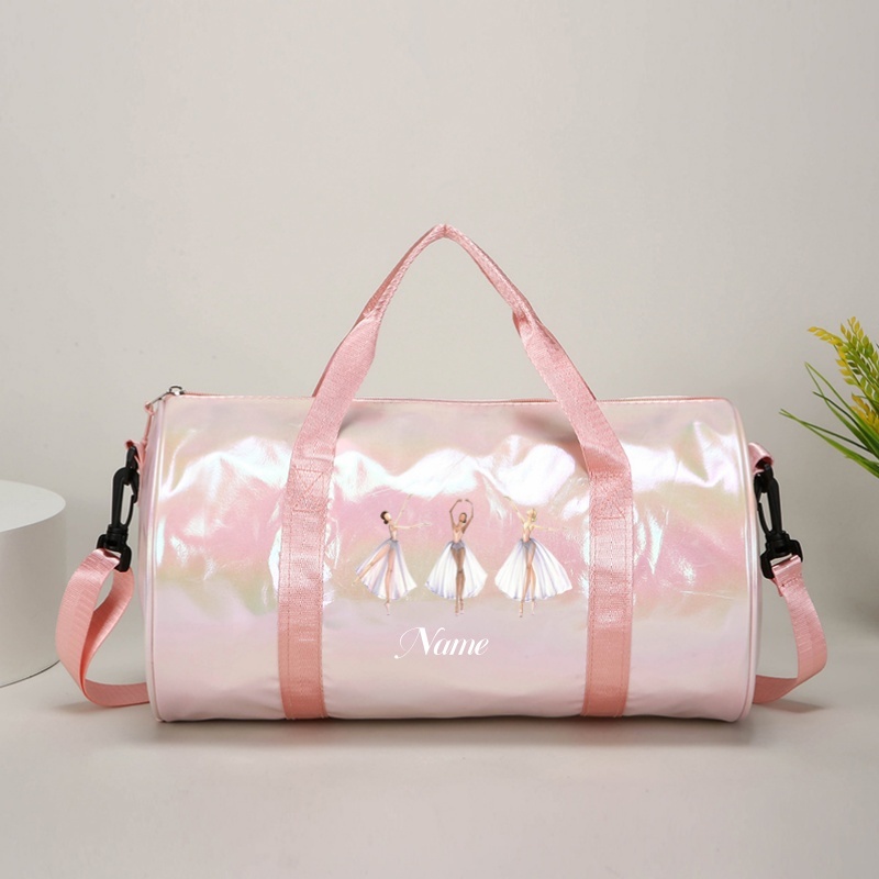 TEMU Custom Name Fashion Handbag, New Elegant Ballet Print Outdoor Travel Tote, Laser Glitter Large Capacity Gym/dance Bag, Ballet-themed Travel Bag,