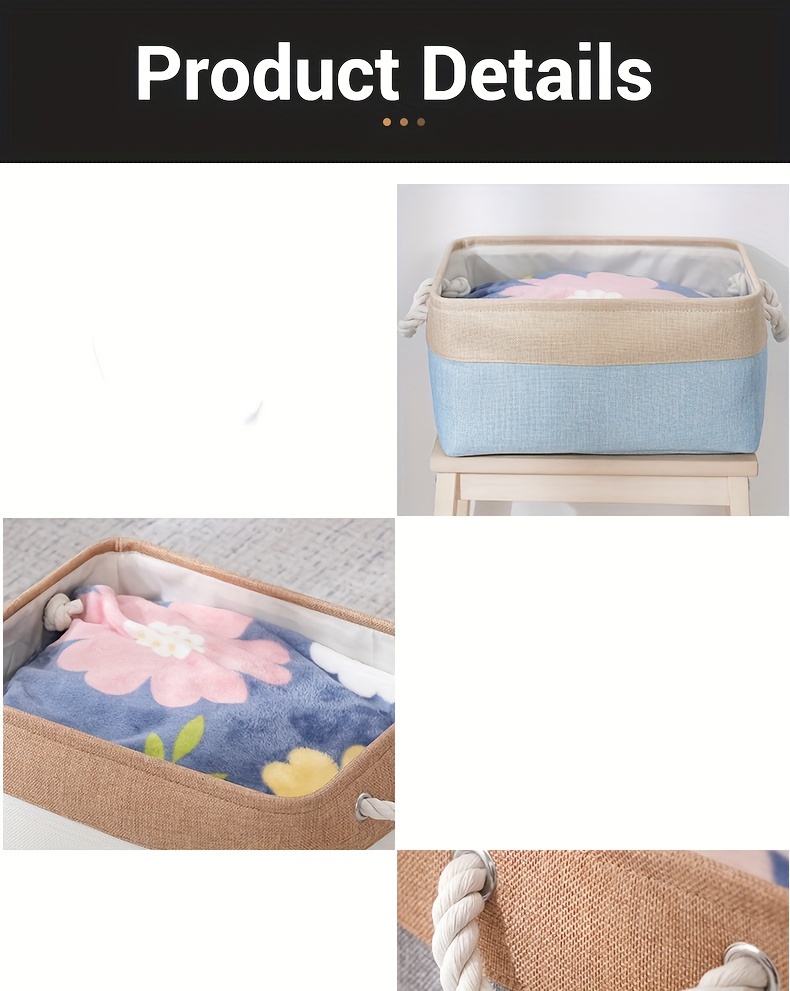 3pcs set large linen storage baskets decorative golden organizer cubes for clothes books toys supplies   shelf organization details 4