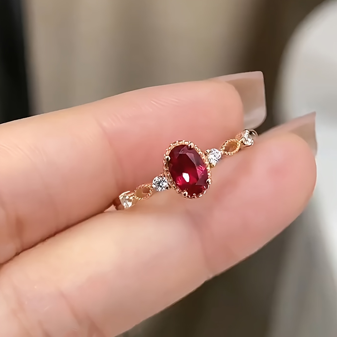 TEMU 1pc; Copper; Size: Adjustable Opening; Vintage Elegant Light Luxury Minimalist High-end Cubic Synthetic Zirconia Oval , Valentine's Day Gift,