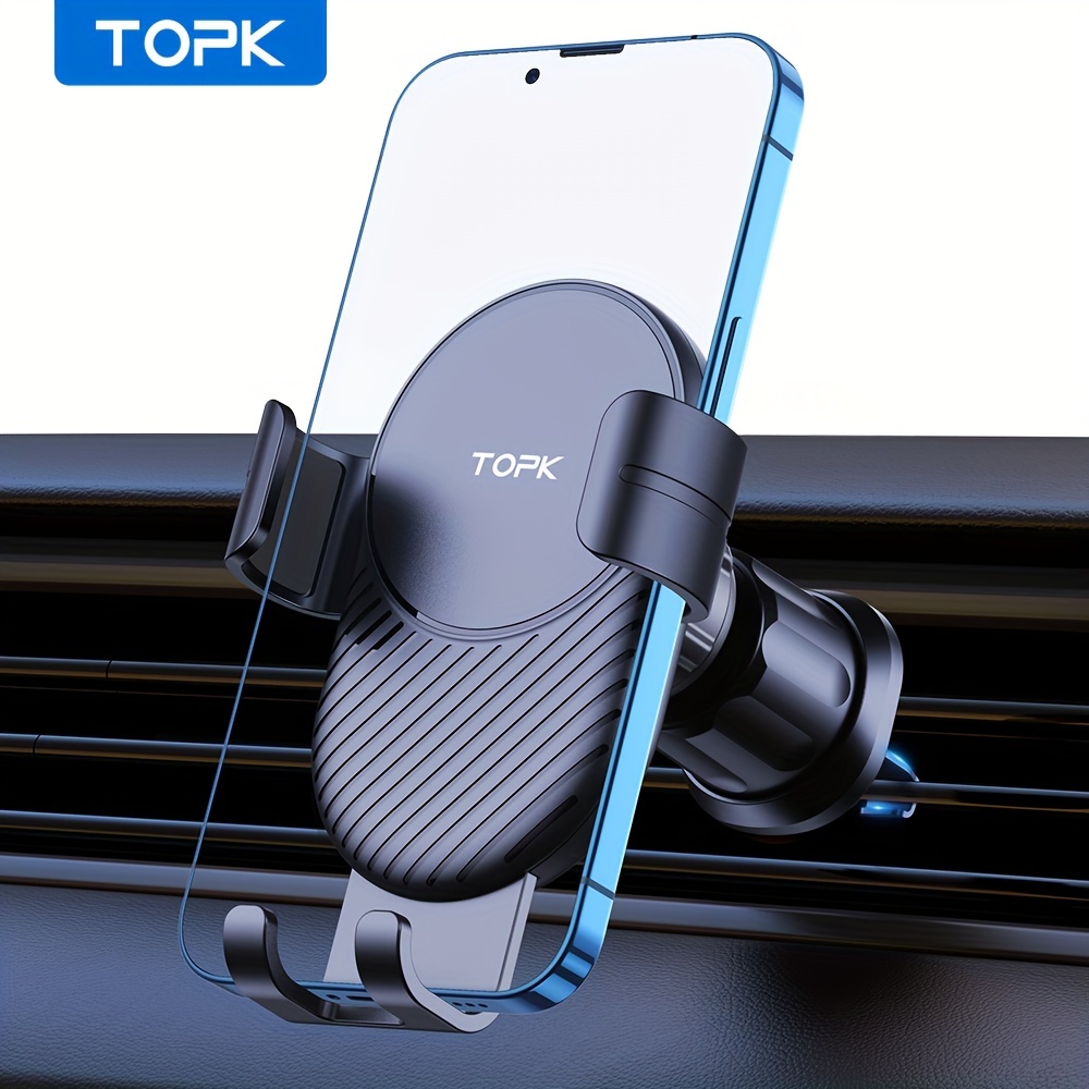

Topk Car Phone Holder With Gravity Sensor, Adjustable Dashboard Mount, Abs, Waterproof, Auto Vehicle Compatible, Oval Shape With Metal Hook For Air Vent, Universal Fit