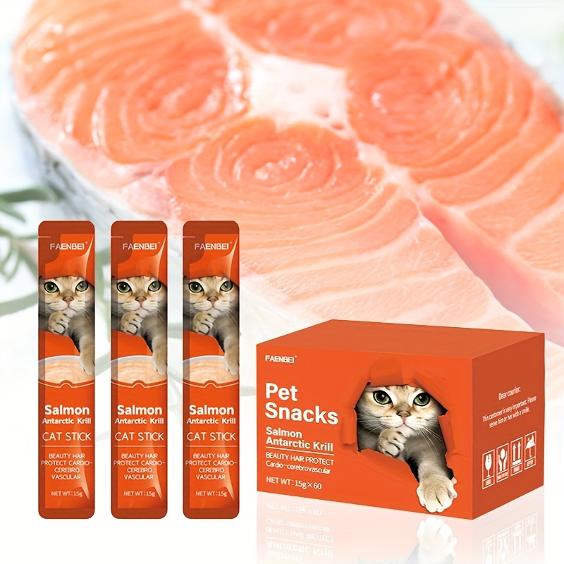TEMU Faenbel 60pcs/box Lickable Wet Cat Treats, Flavorsqueezable Cat Treats, Healthycat Pureeliquid Soft Snacks For Cats