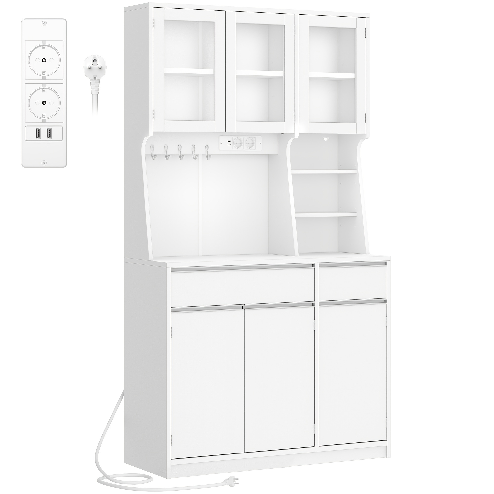 Kitchen Cabinet, Sideboard, Tall Cabinet With Sockets And Led Light Strips, With Worktops And 2 Drawers, Adjustable Shelves, Kitchen, 40 X 100 X 180 Cm, Black
