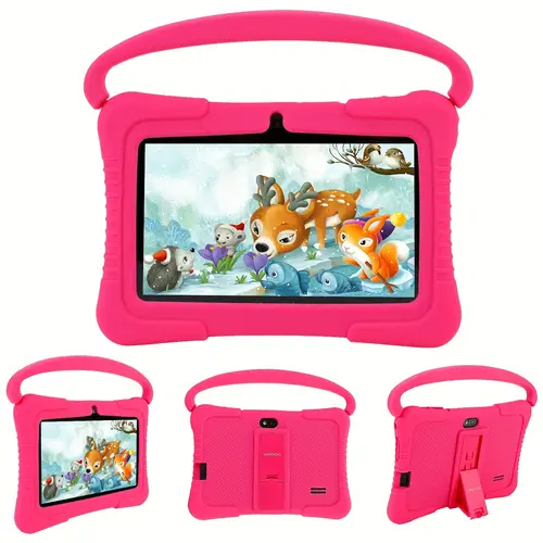 7 kids tablet with silicone case 1gb 16gb rom screen protector app educational games android 10 wifi type c charging pink childrens entertainment design durable kids device