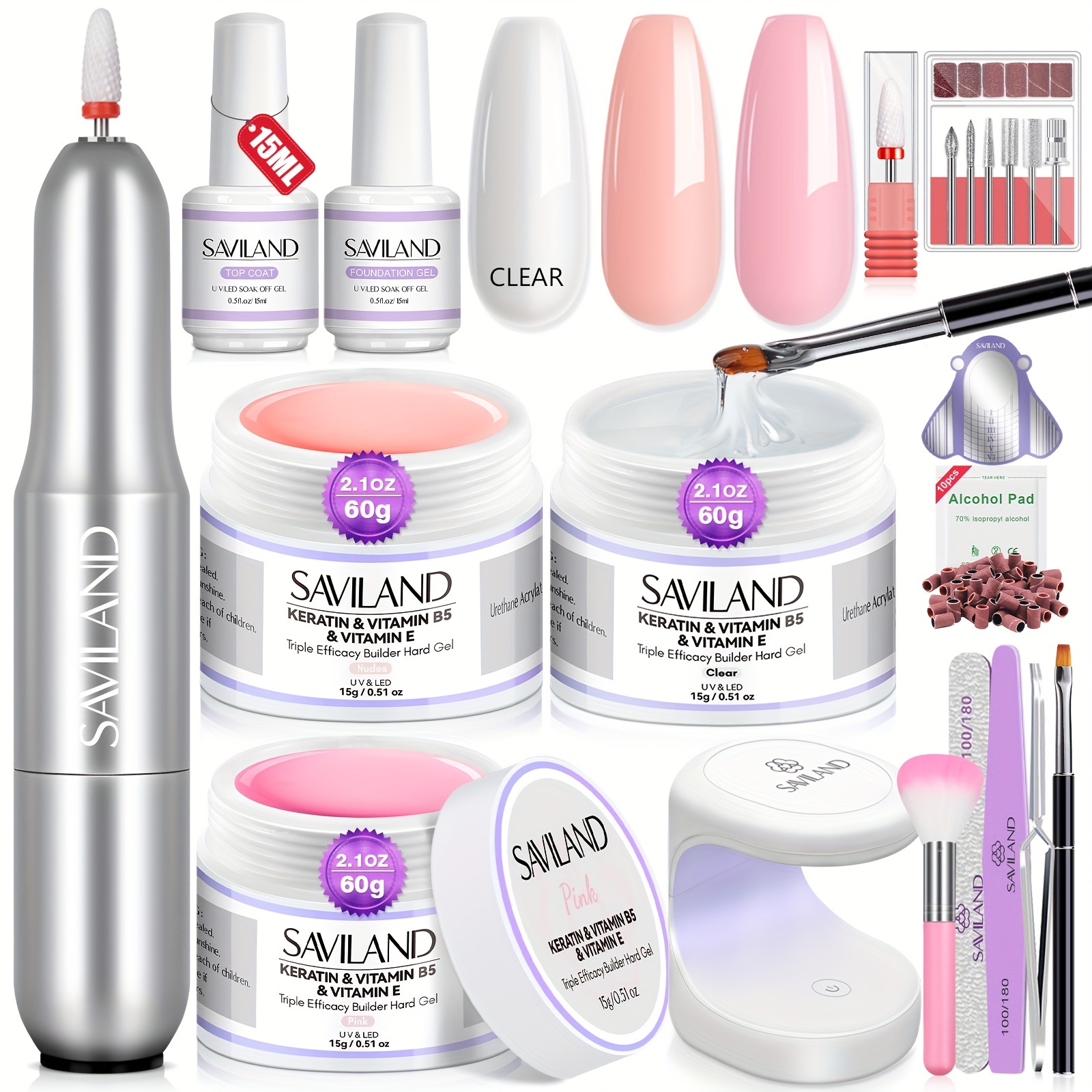 

Saviland Builder Nail Gel Set With Nail Drill 3 Pcs Hard Gel (ve&vb5&kerain) Clear Pink Builder Nail Gel With Lamp Nail Brush Nail Strengthener Gel For Nail Extension Shaping Diy At