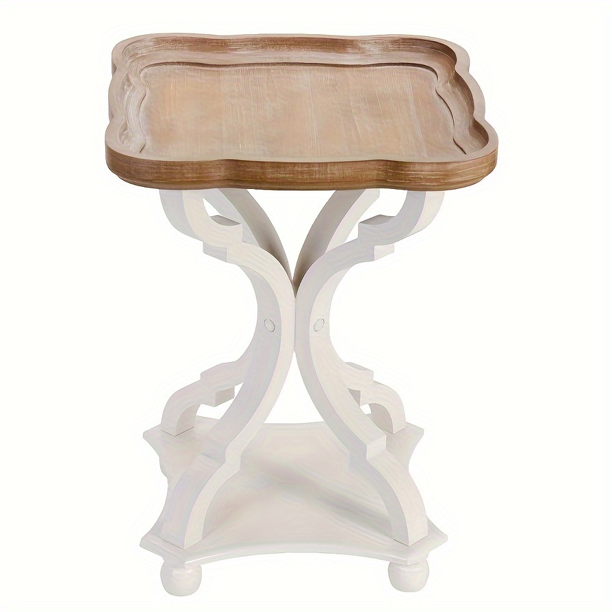 TEMU Rustic Farmhouse Cottagecore Accent End Table, Natural Tray Top Side Table Nightstand For Family, Dinning Or Living Room, Handcrafted Finish, Modern, White