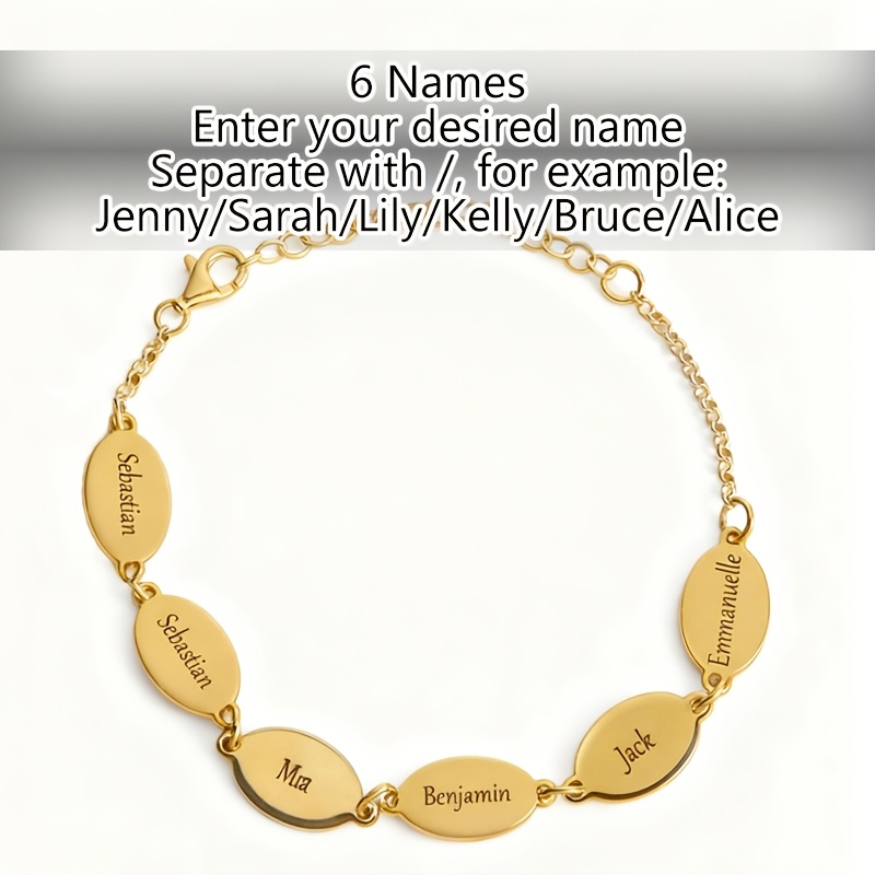 TEMU Personalized 1-6 Family Names Women Fashion Bracelet, Custom Initial Letter Women Oval Bracelet, 18k Gold Plated 304l 304l 304l 304l 304l