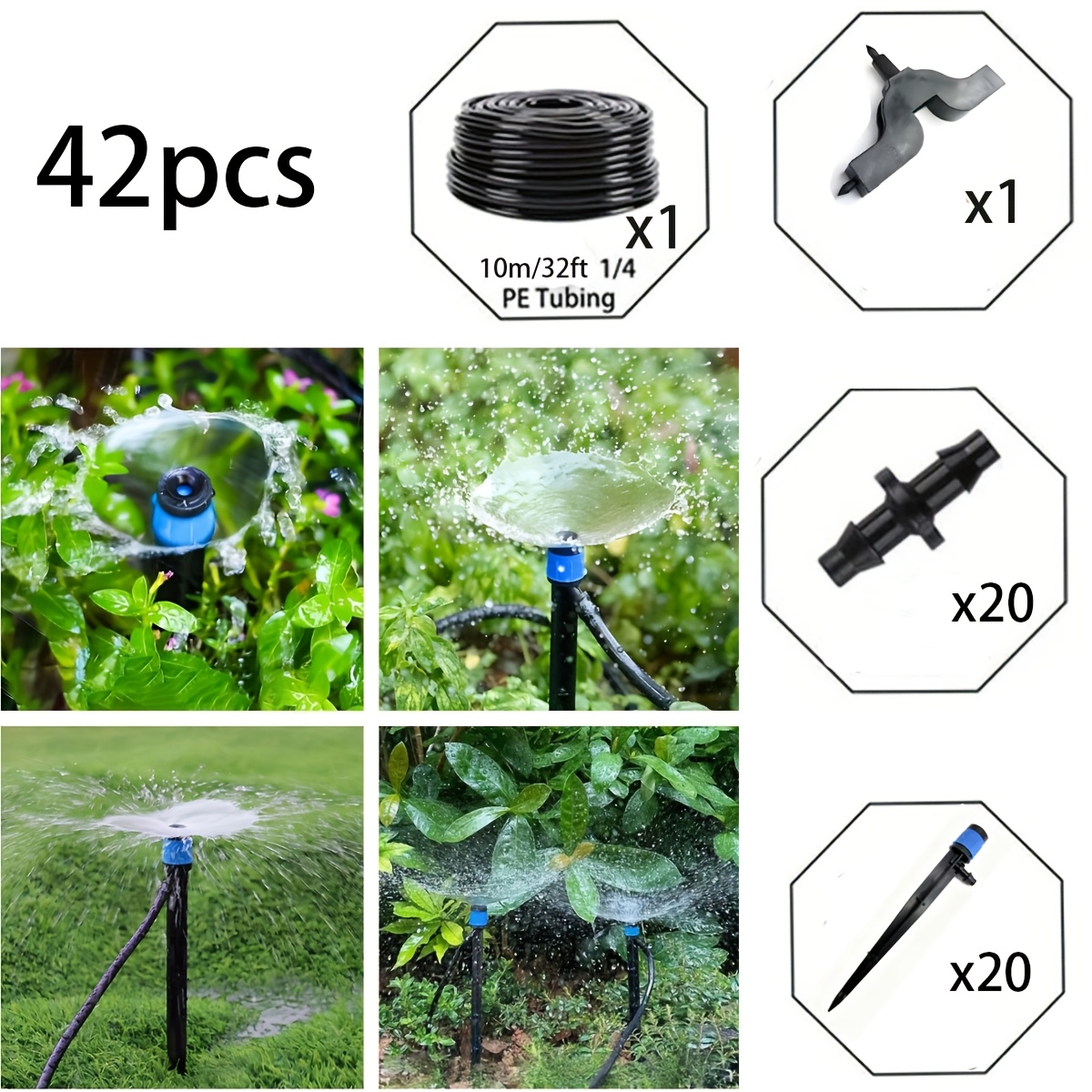 E-shop 20 Sets Tropfbewässerungs-Set mit Sprinklerköpfen und Schläuchen | Einfache Installation, geeignet für Garten und Rasen, langlebige
