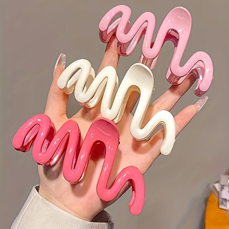 

1pc Cute Mixed Color Wavy Design Large Hair Claw Clip, Summer Large Size Hair Claw, Fashion Spring Hair Accessories Perfect For Dating & Daily Use