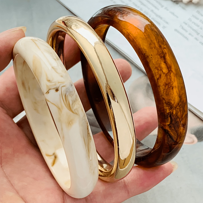 TEMU 3pcs Elegant Retro Style Ccb Resin Women's Fashion Bracelet Set Suitable For Gifting, Dating, Daily And Party Occasions, Stackable 2026 New