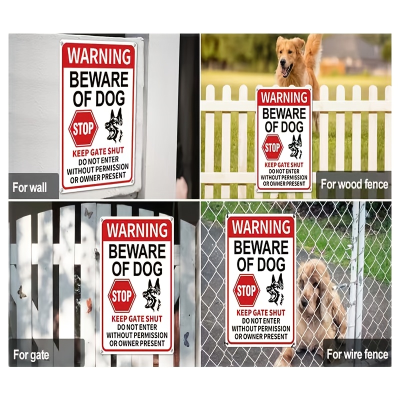 TEMU [2d Flat] Beware Of Dogs. Fence Sign, Sign. Keep The Door Closed. Stop, Warning. Garden Courtyard Wall Decoration