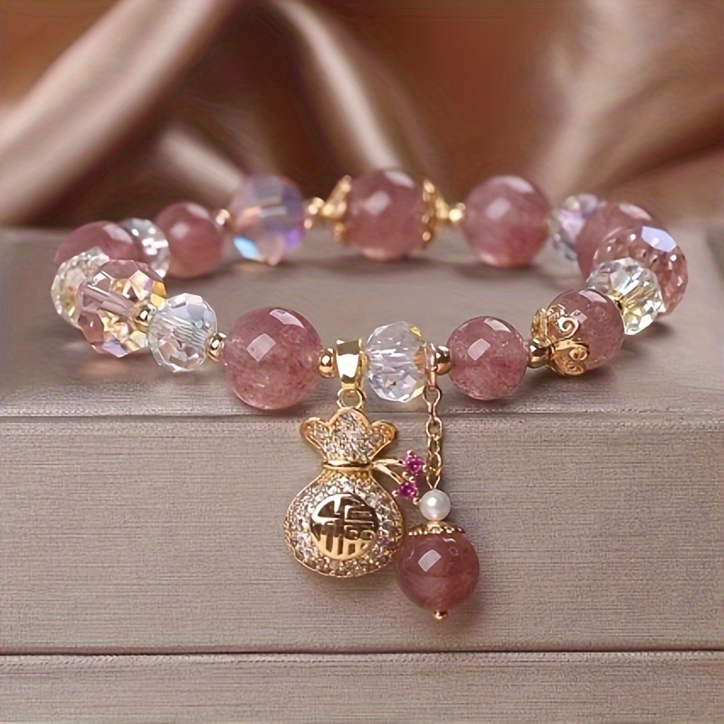 

Strawberry Crystal Stone Bracelet With Minimalist Design For Women's Fashion Bracelet As A Gift For Best Friends