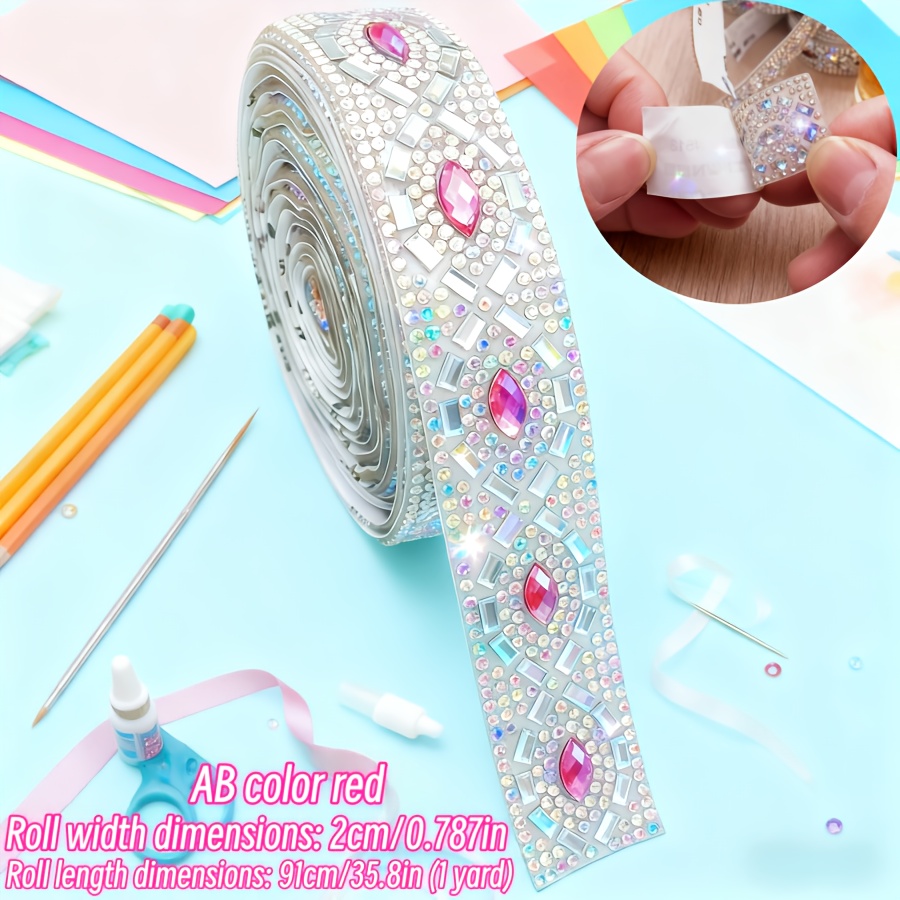 TEMU Self-adhesive Rhinestone Trim 1 Yard, No-sew Sparkly Applique Patch For Clothing, Shoes, Hats, Holiday Gift Decor, Car Interior, Diy Art And