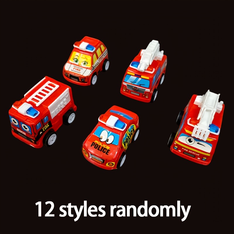 Image of Random 12pcs Cartoon Fire Truck And Police Car Mini Pull-back Cars - Kids Party Favors, Birthday Gift, School Reward Plastic Toy Set - Non-electric