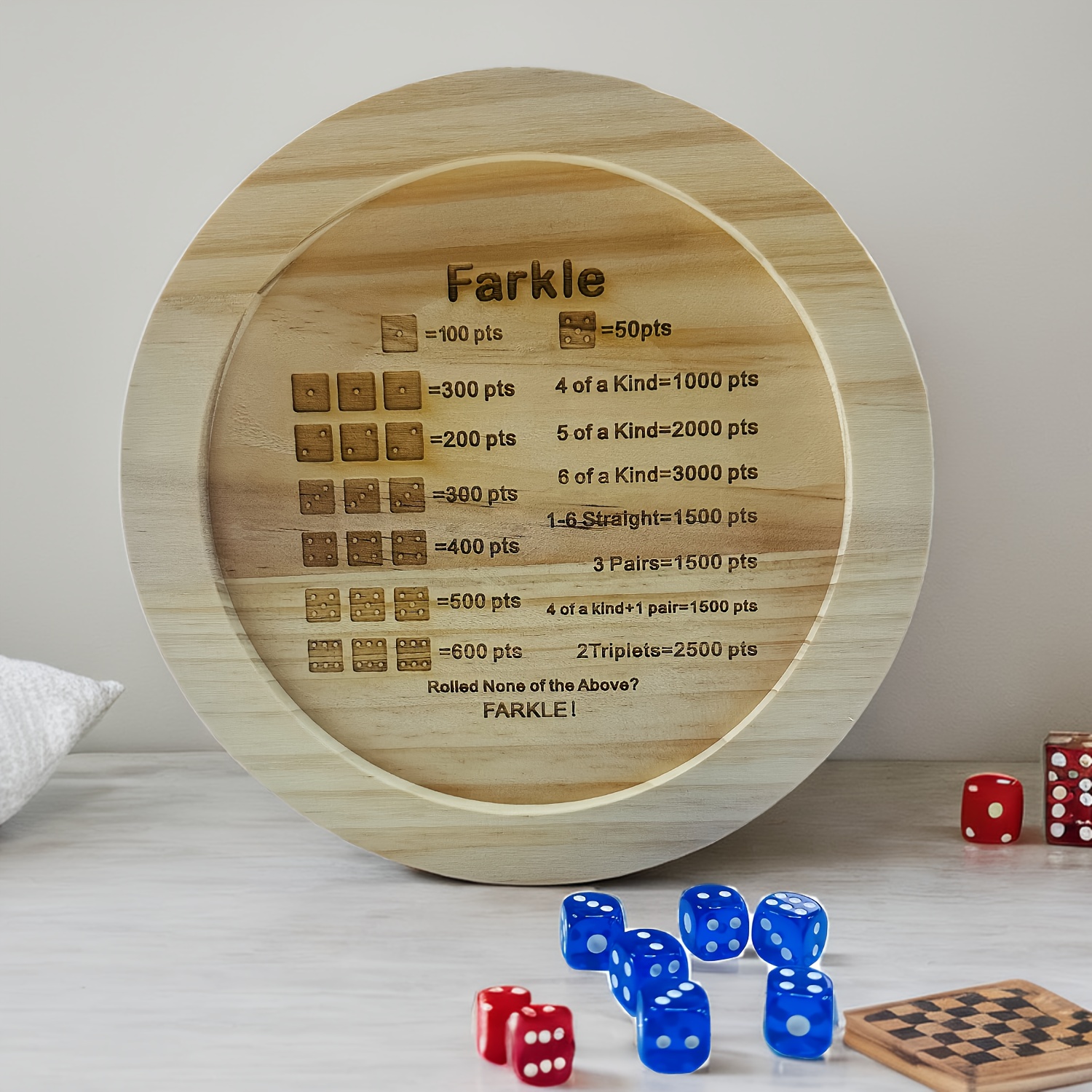 

1pc Wooden Farkle Dice Tray With 6 Dice, Classic Luck-based Board Game Accessory For Family Gatherings And Travel, Adult Game Play