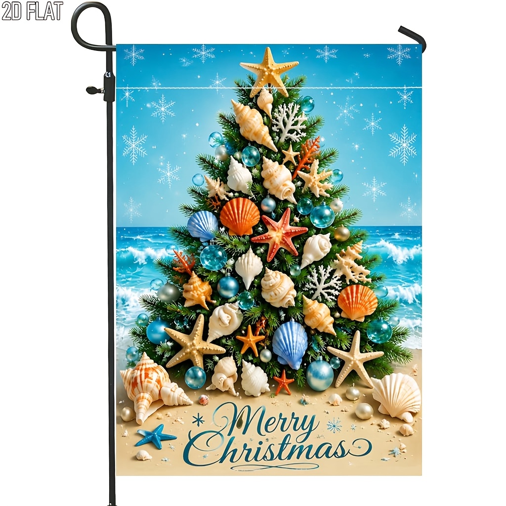 TEMU 2d Flat, 2d Flat 1pc Nautical Style Christmas Tree Outdoor Garden Flag Blue Flag Without Flagpole For Garden Courtyard Decoration Porch