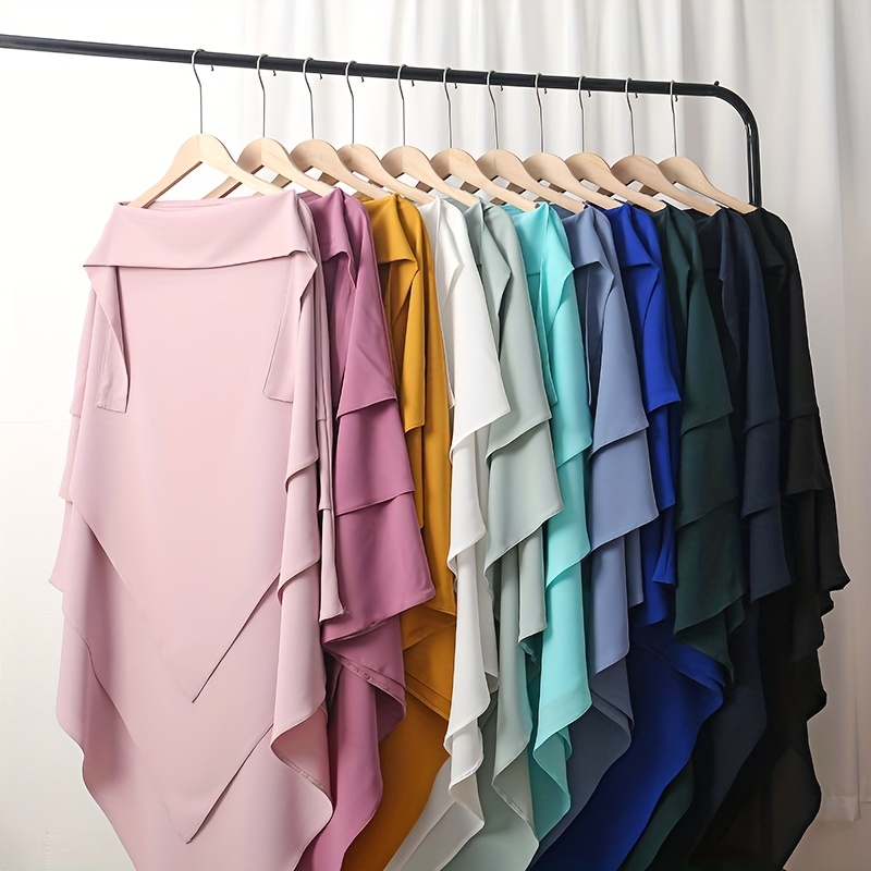 1 3pcs muslim solid color khimar headscarf three thin windproof headscarf elegant style headscarf cape 0