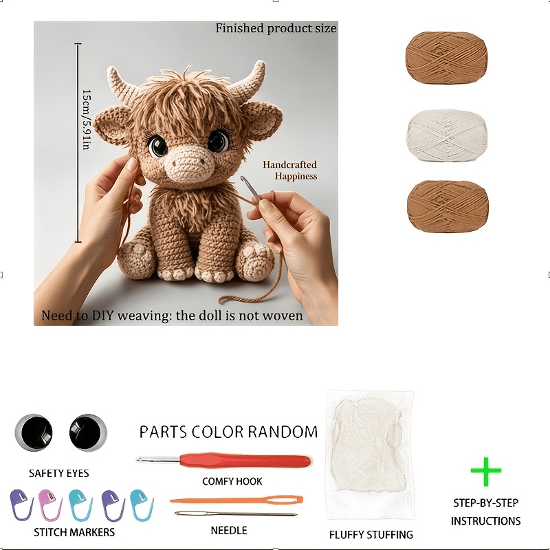 TEMU 1 pièce Kit de crochet pour débutants - Kit amigurumi au crochet - Kit de crochet animal pour adultes débutants - Crochet fait main pour les