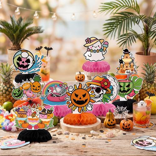 centerpieces 9pcs summer halloween honeycomb ornament with summer weird elements summer mixed summer halloween party supplies dining table and dessert table decoration