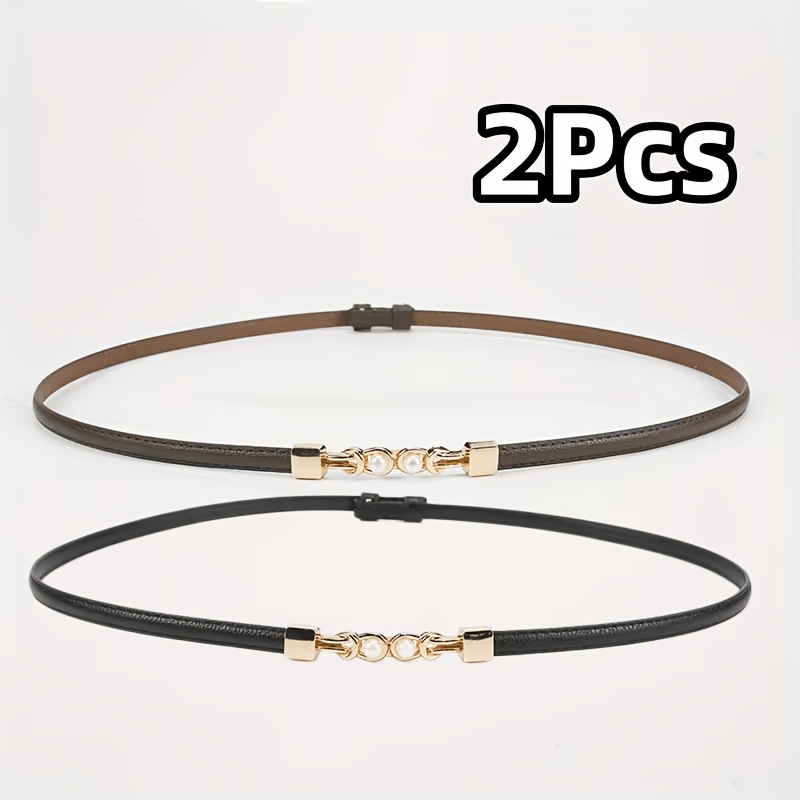2pcs Women's Slim Waist Belt, Metal Double-Buckle Decorative