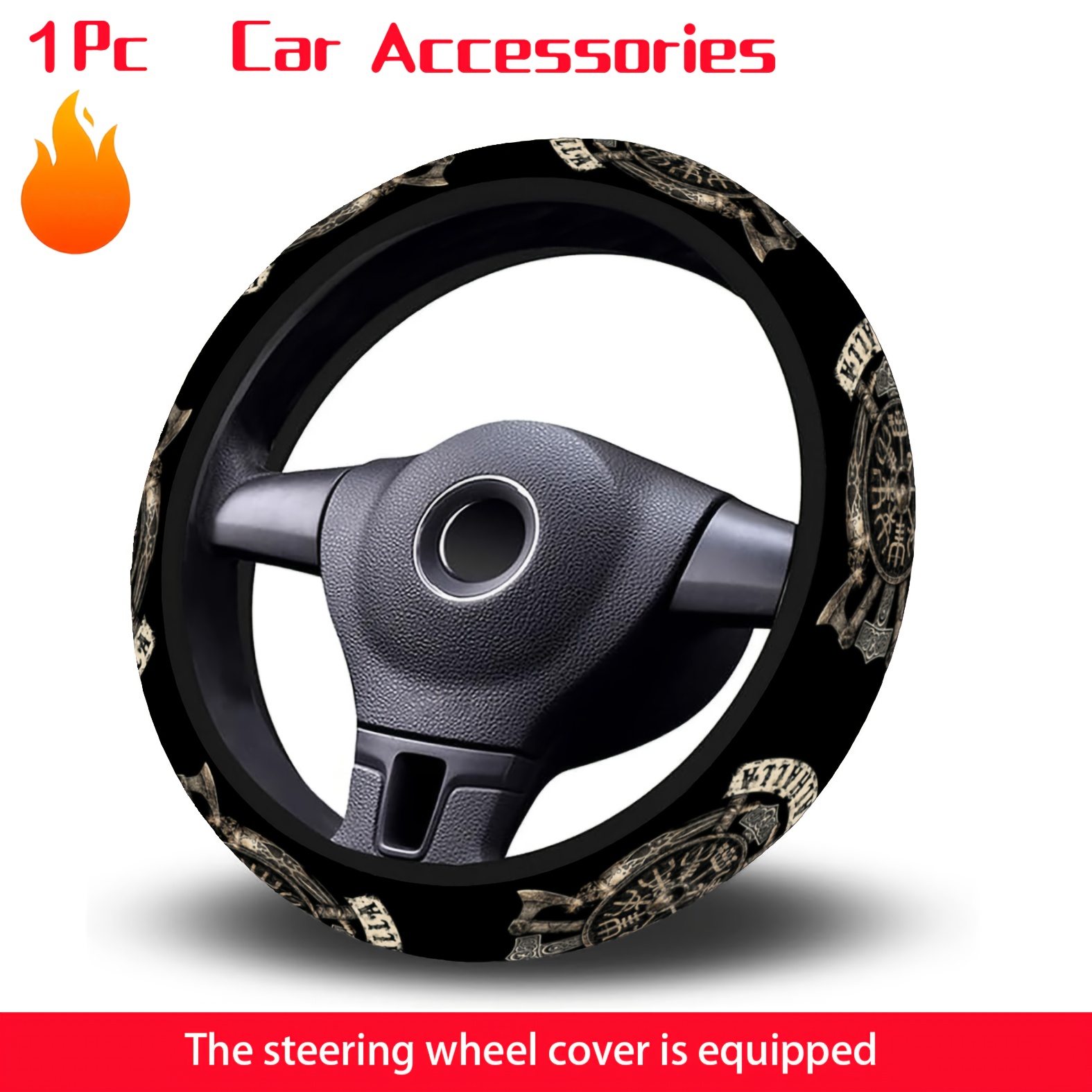 Image of 1 Logo Printed Non-slip Elastic Steering Wheel Cover, Universal 15-inch Car Accessory Steering Wheel Protector, Suitable For Sedans And Trucks, Enhances Driving , For