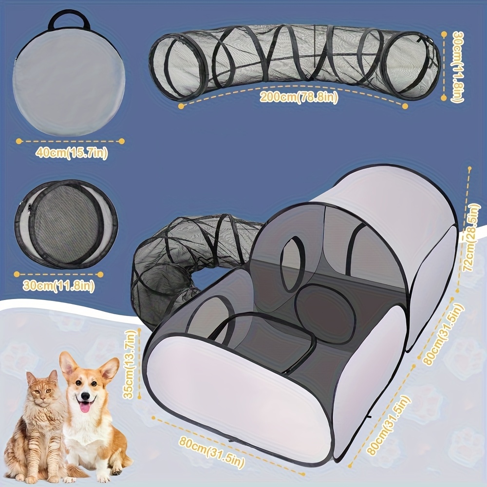 Temu Parque Infantil PortáTil Para CãEs E Gatos Com Design 3- E Envolvente, Adequado Para Uso Interior E Ao Ar Livre, Saco De Transporte, Ideal Para-image