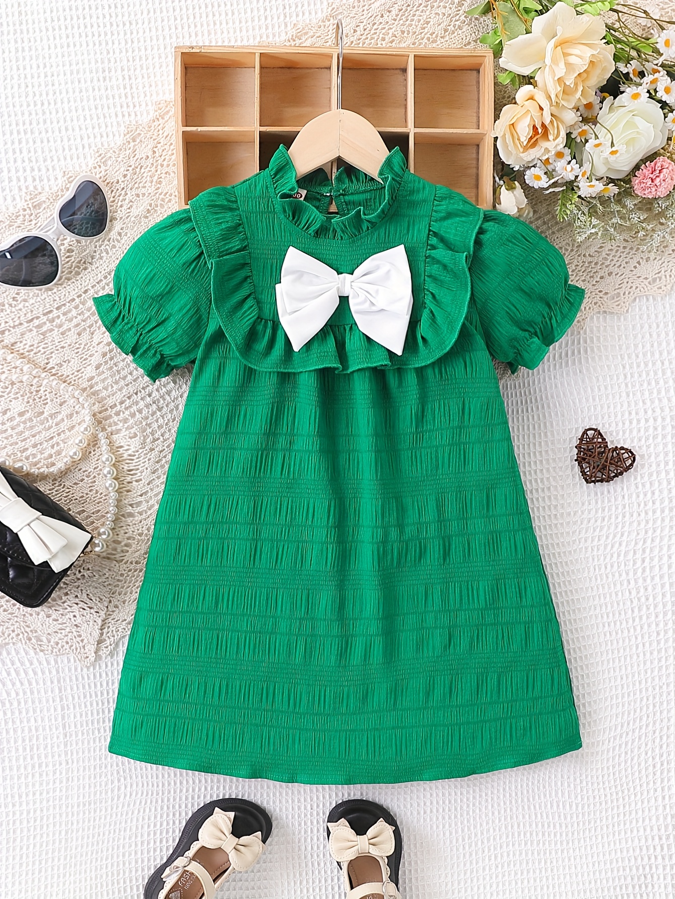 girls summer korean style round neck short sleeve green - Temu Bahrain