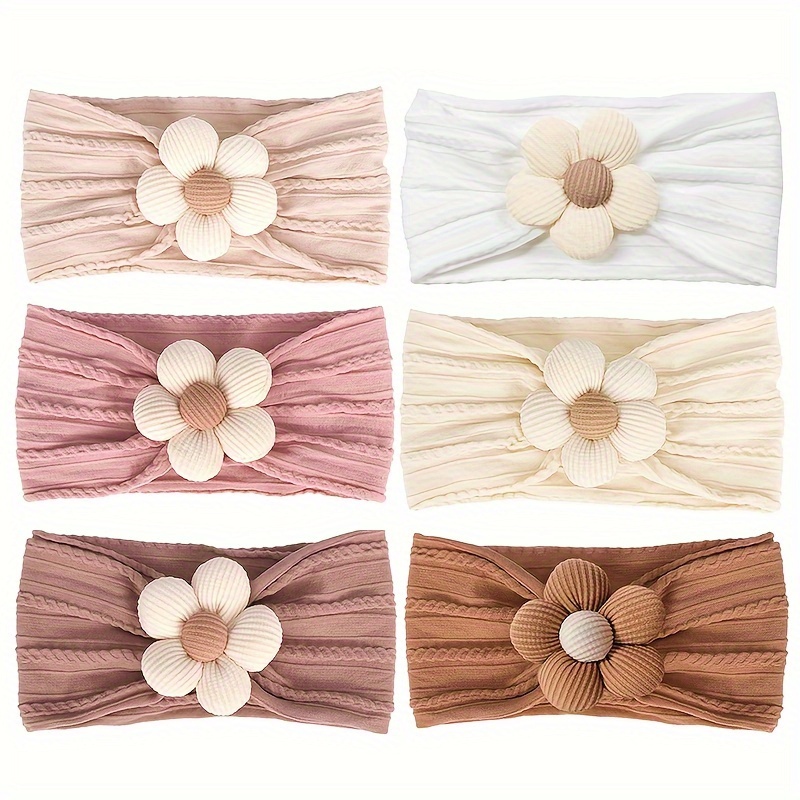 

6 Pcs Headbands Baby Girls Nylon Headbands Soft Hairbands Hair Accessories For Newborn Infant Toddler Kids Beige Pink Khaki