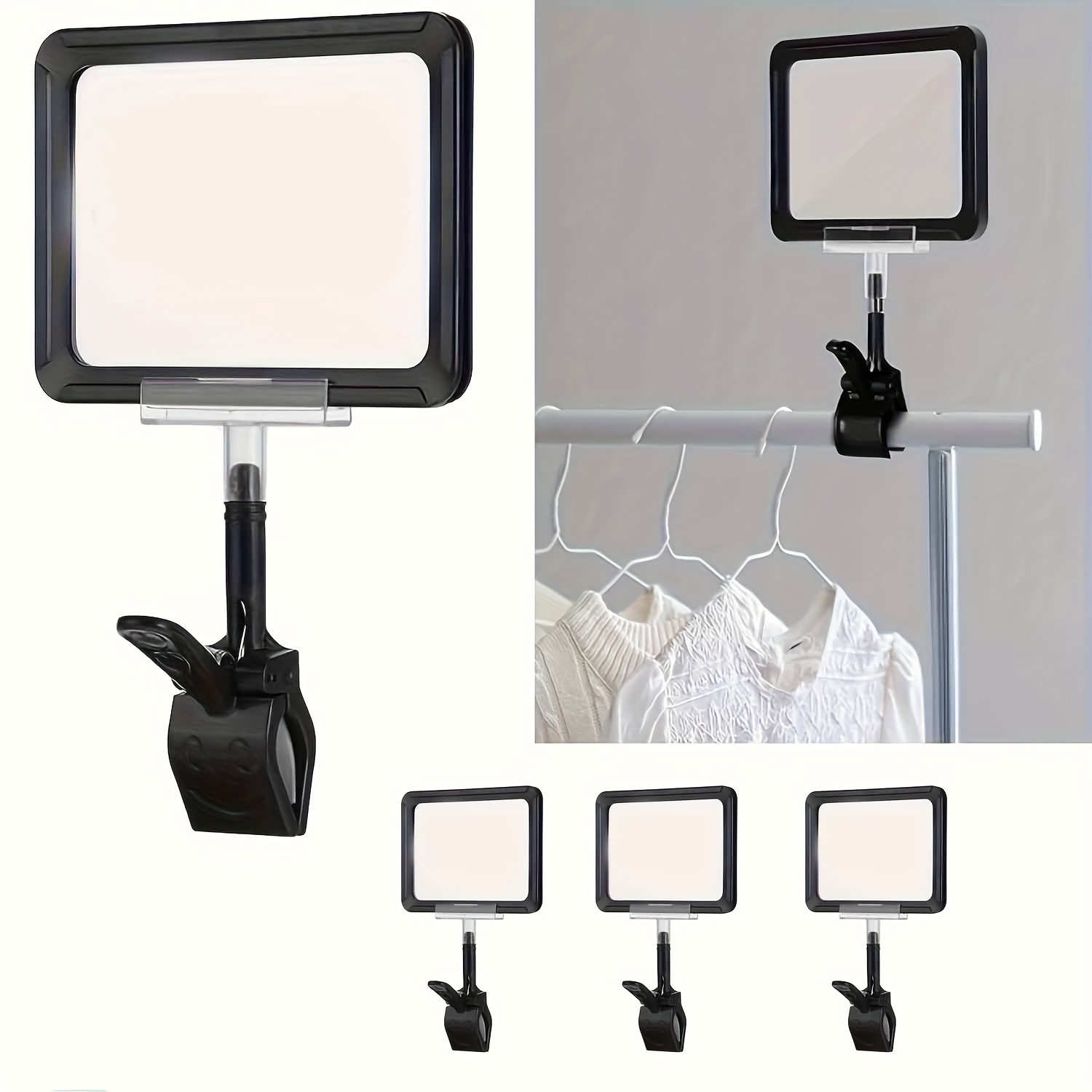 

4pcs Acrylic Sign Holder With Clip, Inch Double Head Display Clip With Pvc Card Protector For Rotating Sign Price Tag Clip On Boom Or Tube Display (black)