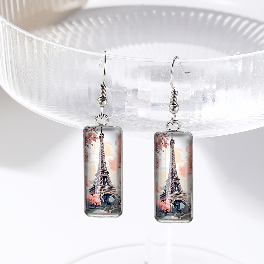 TEMU A Pair Of Irregular Glass Earrings Shaped Like Tower, Perfect As A Gift For A Friend