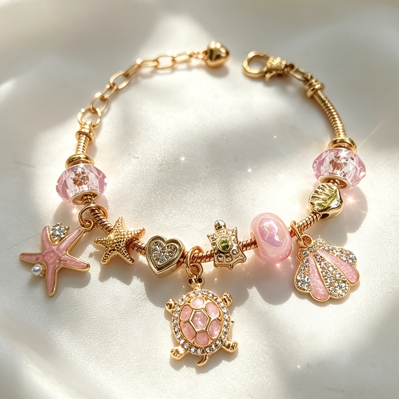 TEMU Pulsera de mar ajustable para mujer en con colgante de concha y cuentas iridiscentes - Dijes de , , , adecuada para , , fiestas, casual - Regalo