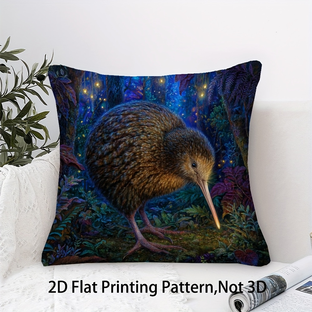 TEMU 1pc Pillowcase, Kiwi Bird Nighttime Foraging, Fashionable Pillow Cover, 45cm*45cm, Soft And Smooth Polyester Short Plush Fabric, Single-sided