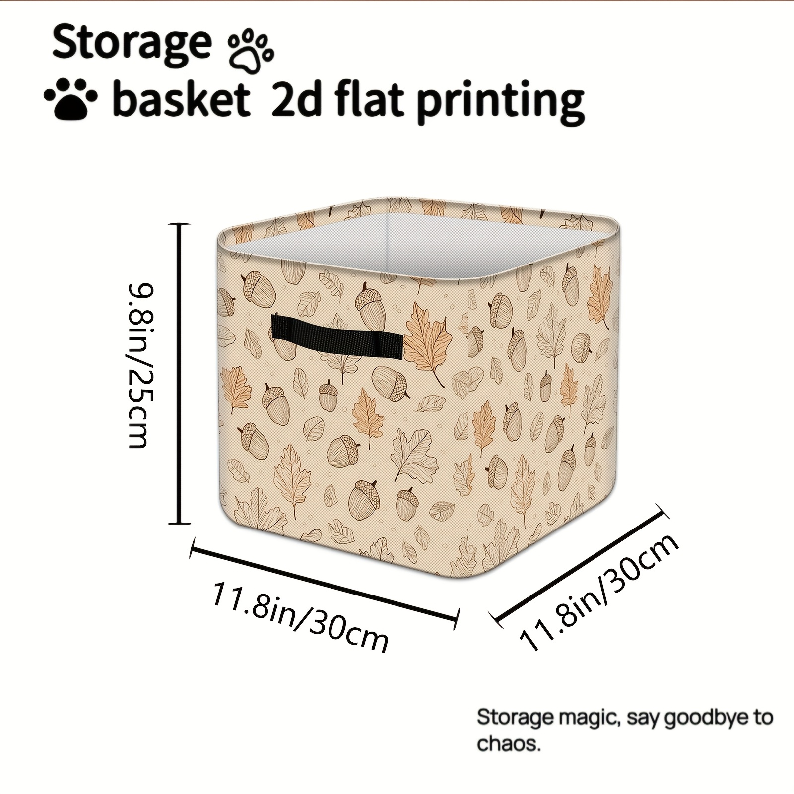 TEMU 1pc Foldable Storage Box - Sturdy Collapsible Decorative Storage Basket With Handles, Leaf Pattern Printed Storage Basket. Size: 30cm×30cm×25cm,