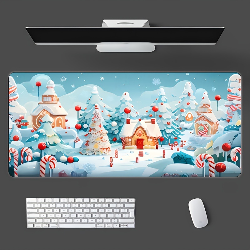 

1pc Premium Non-slip Mouse Pad With Hd Christmas Scenery Design - Stitched , Gaming & Office Use, Great As A Gift Or Desk Accessory