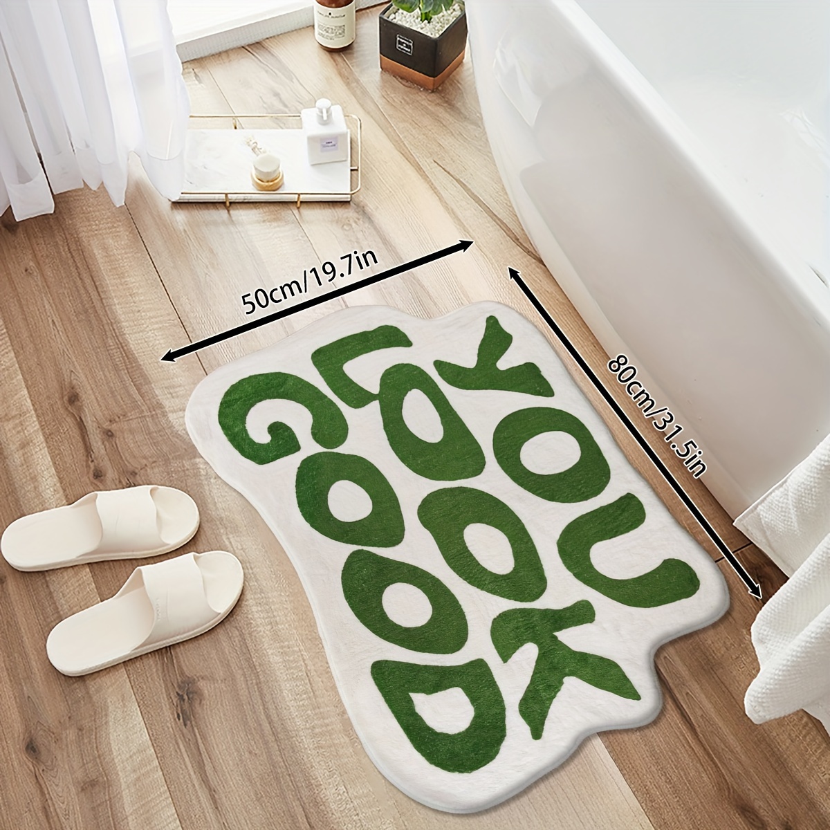 

Machine Washable Non-slip Bath Rug With "you " Motif, Low Pile Polyester Knit Fabric, 800 Gsm, 1cm Thickness, Decorative Bathroom Mat, Fluffy Plush Winter Decor Decoration