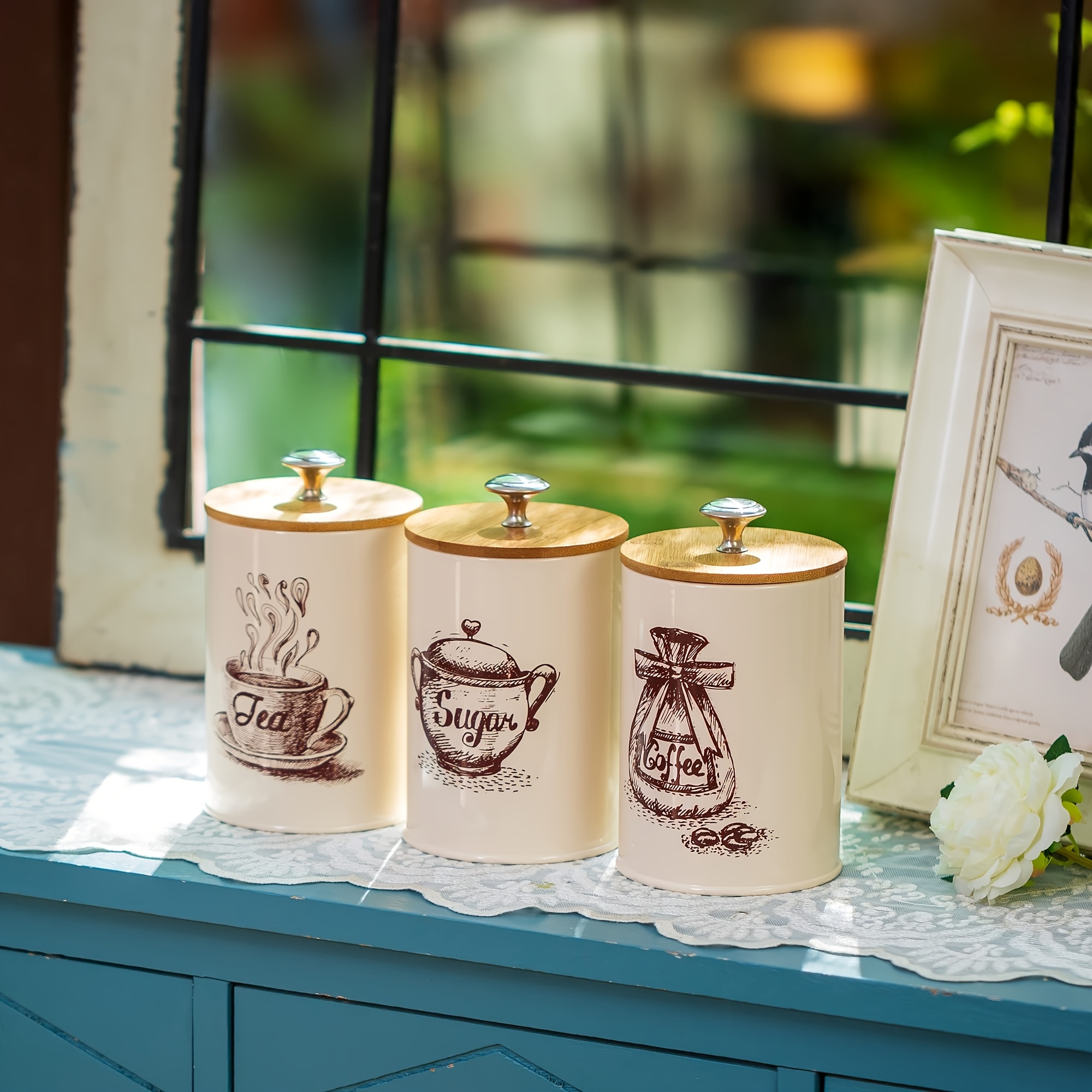 3pcs set tea coffee sugar canister kitchen set airtight Temu