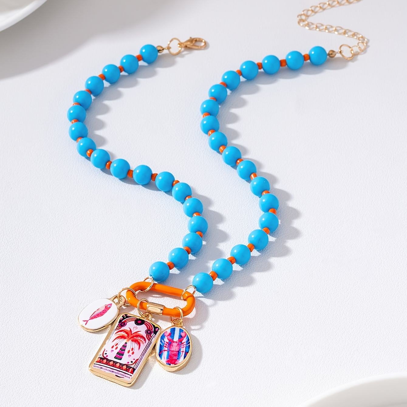 TEMU 1pc Fashionable Vacation Ocean-themed Beaded Enamel Fish Summer Beach Necklace, Suitable For Women' Wear, Gifting, Parties, And Vacations