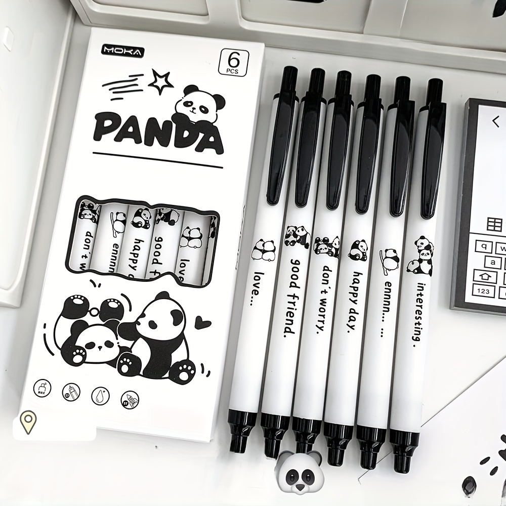 

6pcs Stylo Panda Petit Presseur Stylo à Pinceau de Haute Valeur Stylo à Question Cartoon Stylo à Eau au à Séchage Rapide Noir